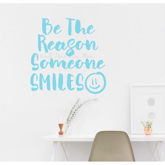 Inspirational Quote Wall Sticker Be Reason Someone Smiles Home Art Decals 23x23-Inch Geyser Blue
