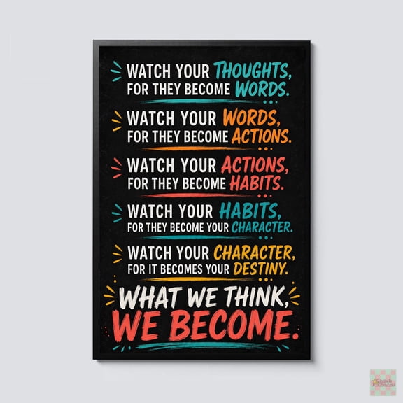 Inspirational Quote Watch Your Thoughts Become Words Actions Habits Character Destiny For Classroom Decorative Wall Art Poster , Poster Print Only