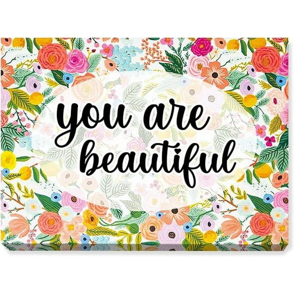 Inspirational Quote You Are Beautiful Canvas Wall Art,Colorful Flowers Motivational Canvas Artwork Picture Poster Decor for Home Bedroom Living Room Girl Room Office,12 x15 Inch