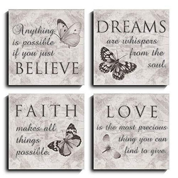 Canvas Wall Art Butterfly Family Inspirational Quotes Love Dream Faith Believe Bathroom Bedroom Wall Decor Posters Picture Prints Gallery Wrapped