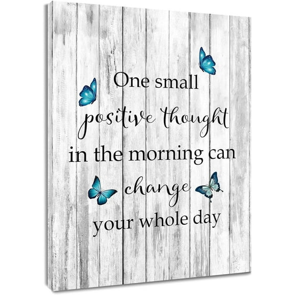 Inspirational Quotes Butterfly Wall Art, Blue Butterflies and Inspirational Quotes on Rustic Board Canvas Wall Art, Farmhouse Abstract Wall Art for Living Room Bedroom Bathroom, 12x16 Inches