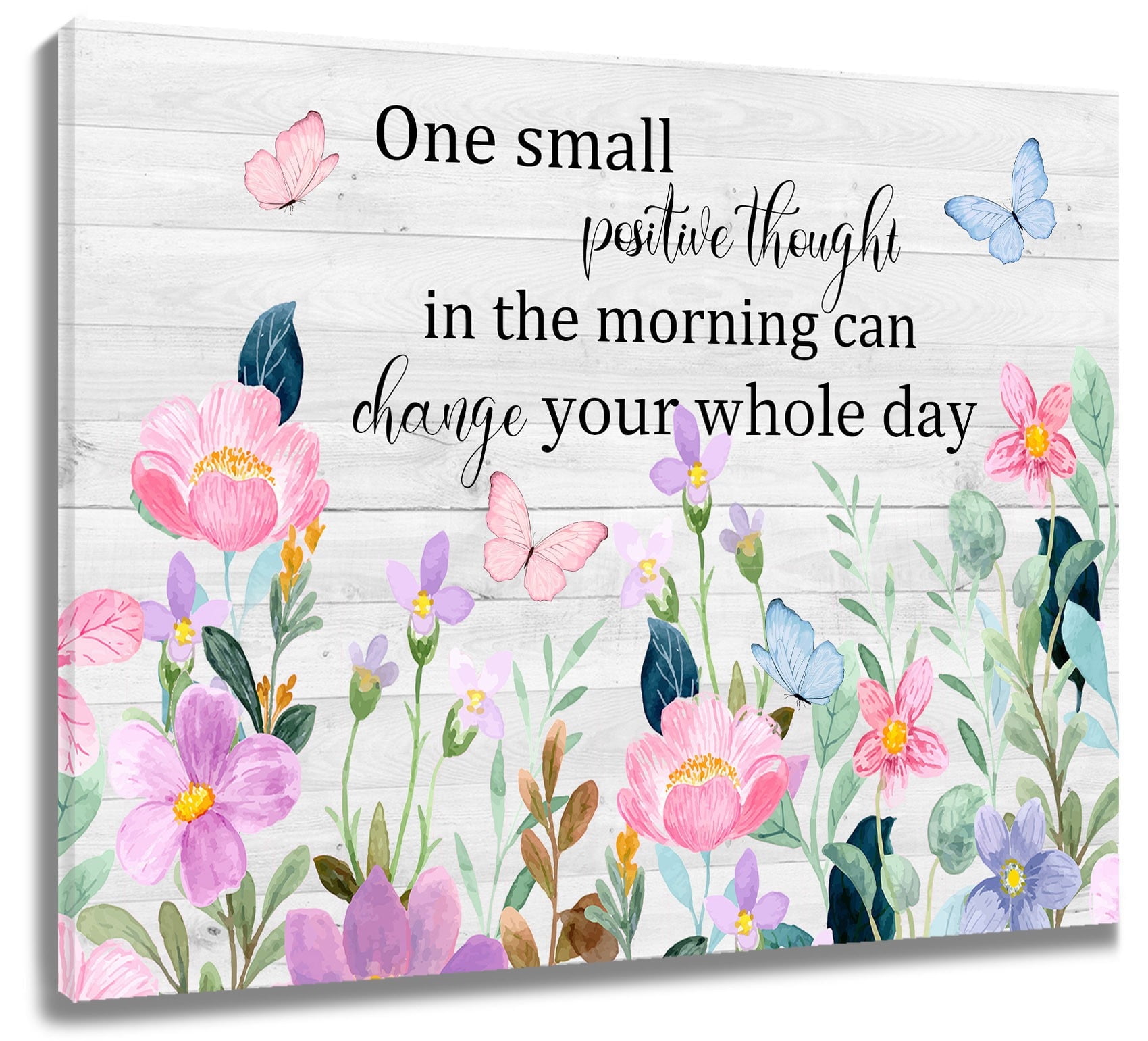 Inspirational Quotes Canvas Wall Art Colorful Flowers Butterflies Green ...