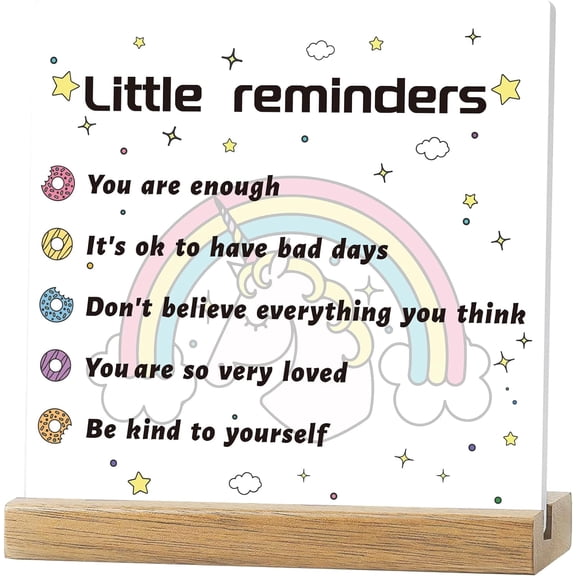 Inspirational Quotes Desk Decor Gift Little reminders Home Office Decor Ceramic Plaque Positive Table Sign Encouragement Cheer Up Gift With Wood Stand for Women Best Friend Coworker FamilyMixed Color