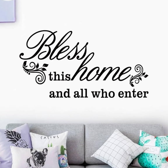 Inspirational Quotes Family Wall Stickers: Home Living Room Bedroom Vinyl Art Wall Decals - Kitchen Door Wall Decor - Bless This Home 21" X 11"