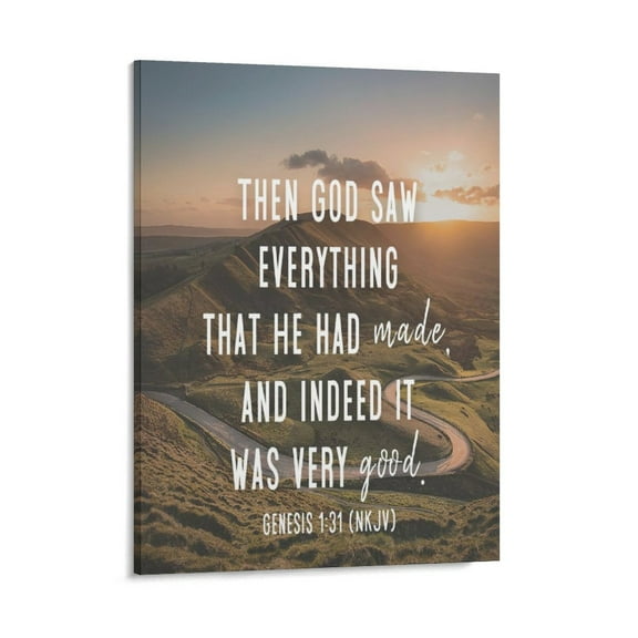 Inspirational Quotes Genesis 1 31 Wall Art Bible Poetry Verses Framed Canvas Wall Art for Home Living Room Farmhouse Wall Decor Poster 08x10inch(20x25cm)