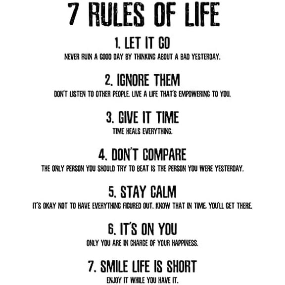 Inspirational Quotes Large Removable Motivational Vinyl Wall Stickers 7 Rules of Life Positive Word Sayings Spiritual Decor for Office Living Room Classroom Bathroom$$Tools