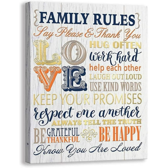 Inspirational Quotes Motto Canvas Wall Art,Family Prints Signs Framed, Retro Artwork Decoration for Bedroom, Living Room, Home Wall Decor (8 x 24 inch, Family)