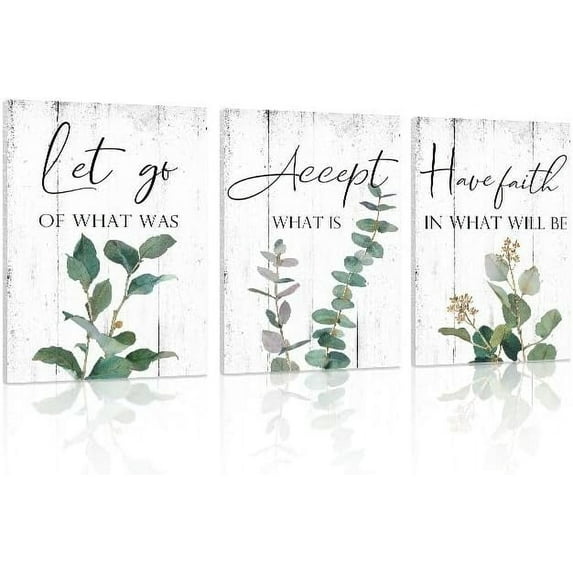 Inspirational Quotes Office Wall Art: Let Go Accept Have Faith 3 Piece Motivational Posters Boho Eucalyptus Picture Print Home Decor for Bedroom Bathroom 12x16"