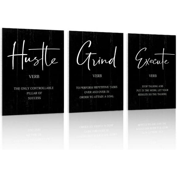 Inspirational Quotes Office Wall Art: Uplifting Motivational Poster Positive Office Decor, 3 Piece Black Picture Inspiring Sayings Prints 12x16”
