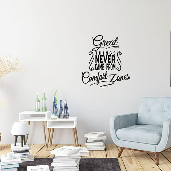 Inspirational Quotes PVC Wall Sticker Great Things Never Came from Comfort Zones Art Lettering Wall Decal Self-Adhesive Sticker for Living Room Bedroom Office Decor 15x27