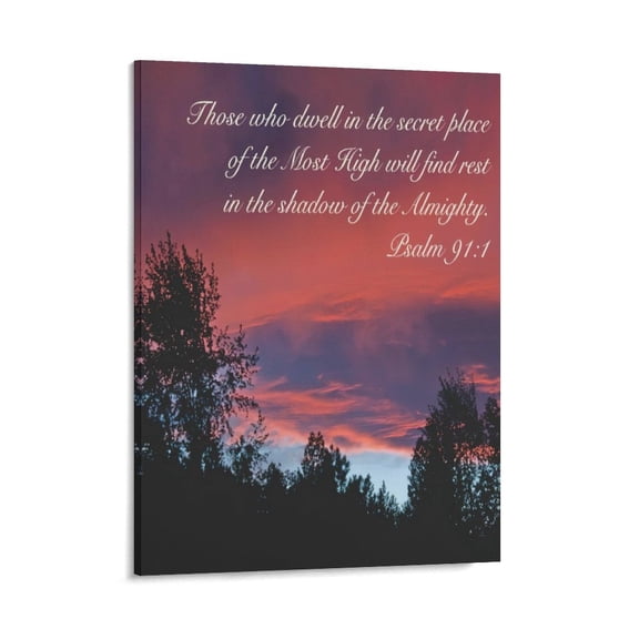 Inspirational Quotes Psalm 91 1 Wall Art Bible Poetry Verses Framed Canvas Wall Art for Home Living Room Farmhouse Wall Decor Poster 08x10inch(20x25cm)