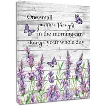 Inspirational Quotes and Purple Butterfly Canvas Wall Art Lavender Floral with Green Leaf Wall Art for Bathroom Living Room Bedroom Vintage Picture Wall Decor Framed Bedroom Wall Art,12x16