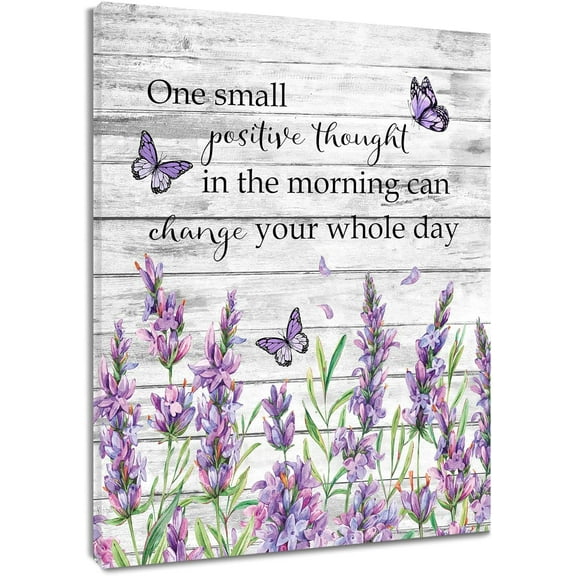 Inspirational Quotes and Purple Butterfly Canvas Wall Art Lavender Floral with Green Leaf Wall Art for Bathroom Living Room Bedroom Vintage Picture Wall Decor Framed Bedroom Wall Art,12x16