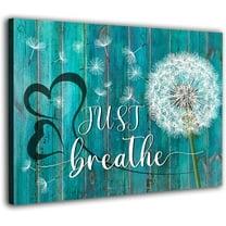 Inspirational Quotes Rustic Dandelion picture Wall Art Just Breathe Canvas Print Wall Art Teal Background Painting Home Decor Motivational Artwork for Living Room Bedroom Bathroom 16x12 Inch