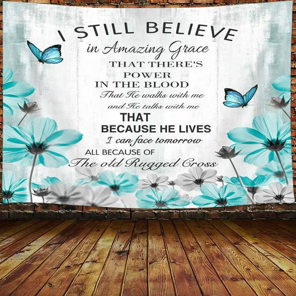 Inspirational Quotes Tapestry Wall Hanging, Blue Butterfly White Cotton Flower Blue Daisy Tapestry Abstract Tapestry Wall Hanging Bedroom Living Room Dorm Decor(60"X40")