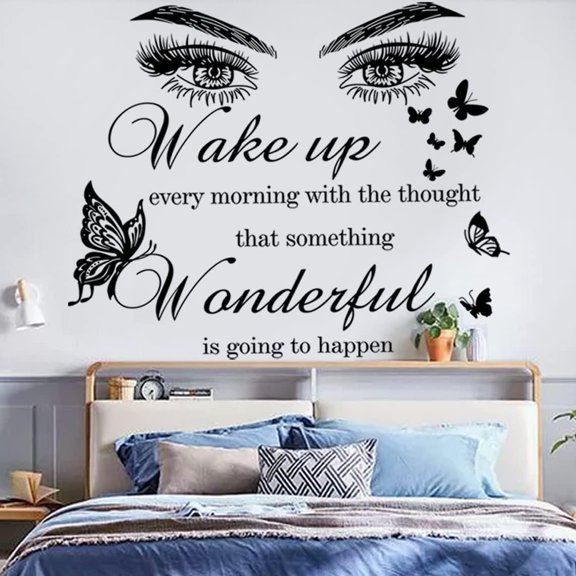 Inspirational Quotes Vinyl Eyes Eyelash Decals Motivational Sayings for Wall Art Decor Sticker Positive Lettering Wall Decal for Women Girls Bedroom Living Room Home Beauty Salon Decoration
