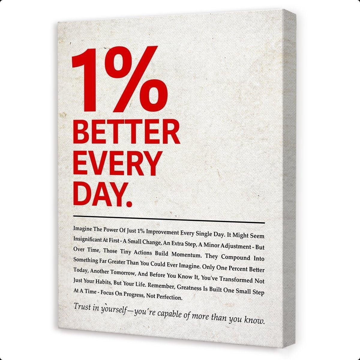 Inspirational Quotes Wall Art,1% Better Every Day Positive Motivational ...