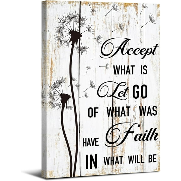 Inspirational Quotes Wall Art Accept What is Let Go Wall Decor Inspirational Signs Canvas Poster Dandelion Picture Motivational Saying Words Painting Artwork for Kitchen Living Room Decoration