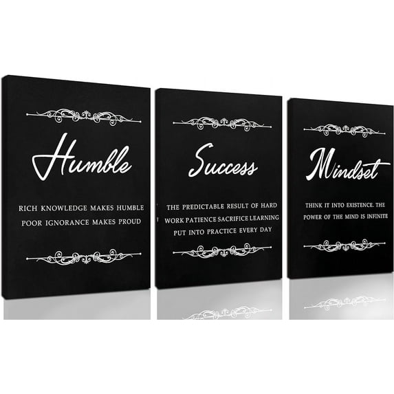 Inspirational Quotes Wall-Art For Bedroom - Black Art Wall Decor - 3 Piece Canvas Wall Art Ready To Hang Size 12" x 16"