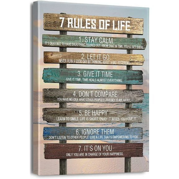 Inspirational Quotes Wall Art for Office 7 Rules of Life Motivational Poster Canvas Prints Framed Positive Affirmations Wall Decor \u200bModern Home Artwork 12" x 16"