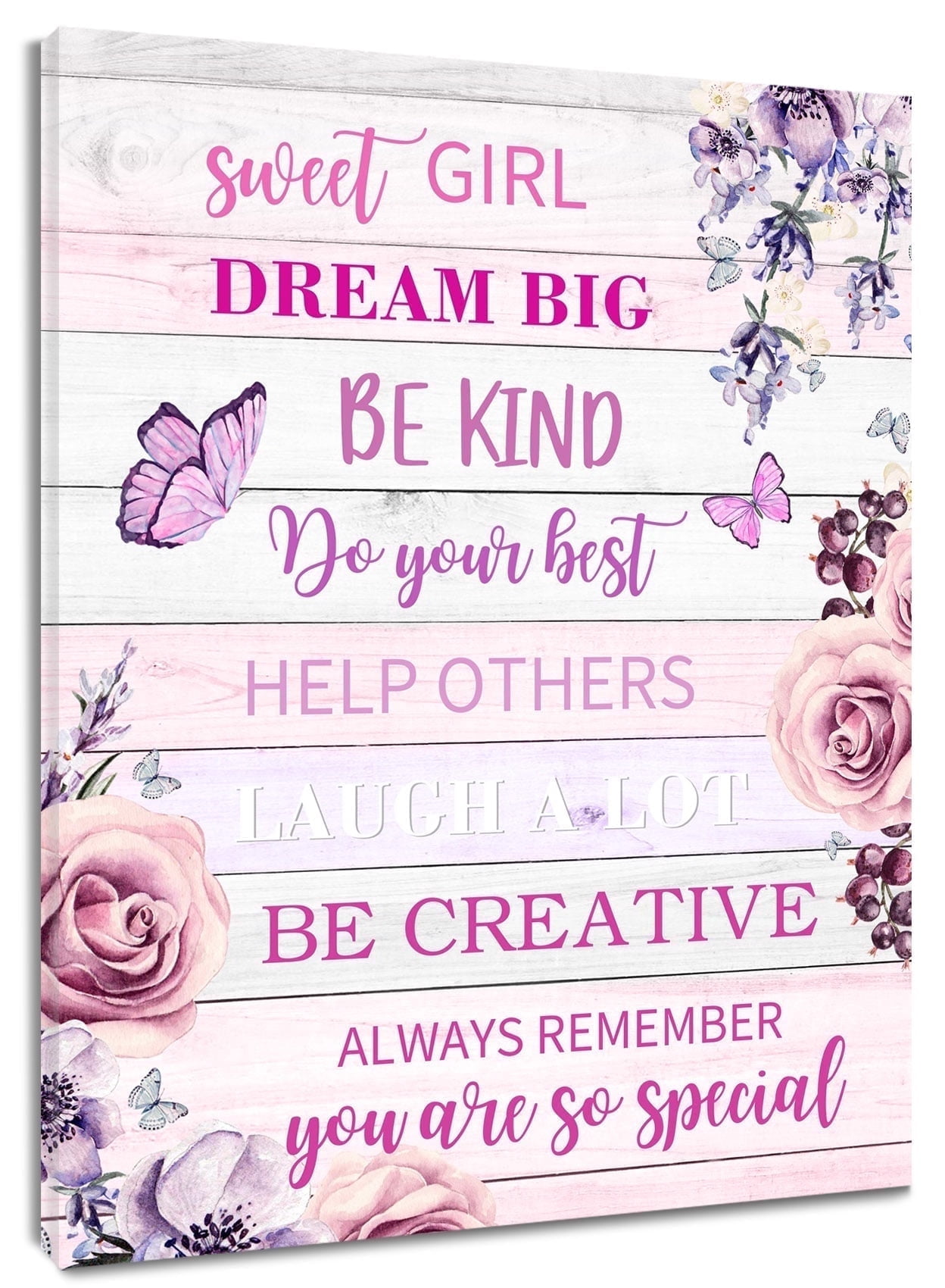 Inspirational Quotes Wall Art Pink Rose Floral Butterfly with ...