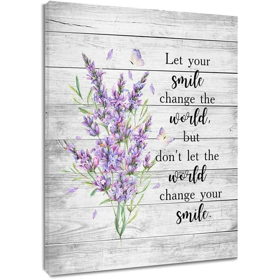 Inspirational Quotes Wall Art, Purple Floral Lavender with Butterfly Canvas Wall Art, Spring Rustic Wildflower Wall Art Decor for Living Room Bedroom Bathroom Kitchen, 16L x 12W Inches