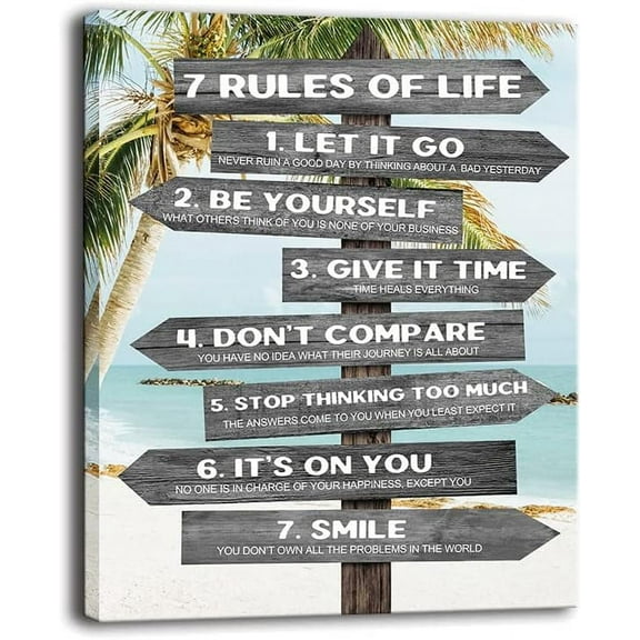 Inspirational Quotes Wall Decor - 7 Rules of Life Modern Motivational Canvas Wall Art Poster,Home Bedroom Living Room Decor Hanging Artwork (H - 7 Rules of Life)