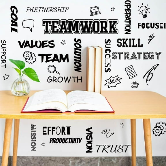 Inspirational Quotes Wall Decor Motivational Text Wall Stickers Teamwork Wall Decor Vinyl Wall Decor for Study Room Bedroom Living Room Hallways Family Office Classroom Wall Decor