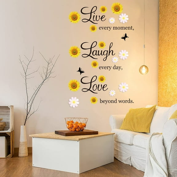 Inspirational Quotes Wall Stickers Vinyl Sunflower Daisy Wall Decals Removable Motivational Lettering Positive Sayings Stickers Live Laugh Love Wall Decor Phases for Kitchen Bedroom Living Room