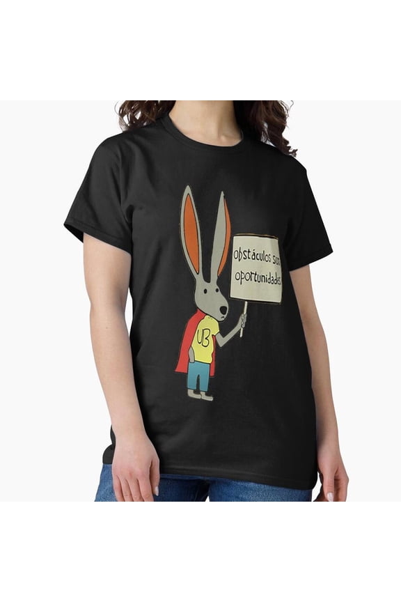 Inspirational Rabbit T-Shirt | Obstacles are Opportunities | Motivational Cartoon Art | UB Logo H4010, for Unisex, Up to Size 5XL