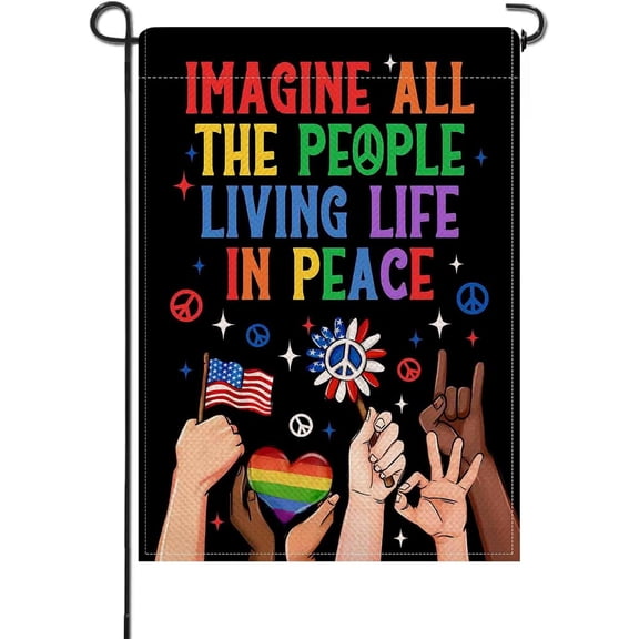 Inspirational Rainbow Peace Decorative Garden Flag, Motivational Double Sided Burlap Yard Decor for Outdoor Home, Small 12 x 18