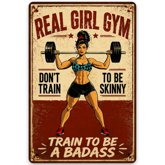 Inspirational Real Gym Metal Wall Decor Sign 8x12 Inch - Vintage Style Motivational Fitness Design for Home or Gym, Easy Hanging, Weather Resistant, Indoor/Outdoor Use