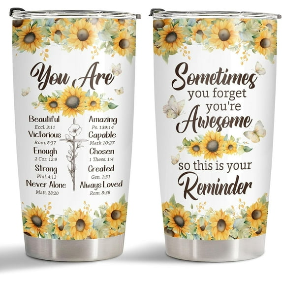 Inspirational Religious Gifts for Women, Christian Tumbler with Lid, 20 oz Stainless Steel Bible Verse Coffee Mug, Sunflower Cup, Mothers Day Gifts for Christian Mom Sisters Friends