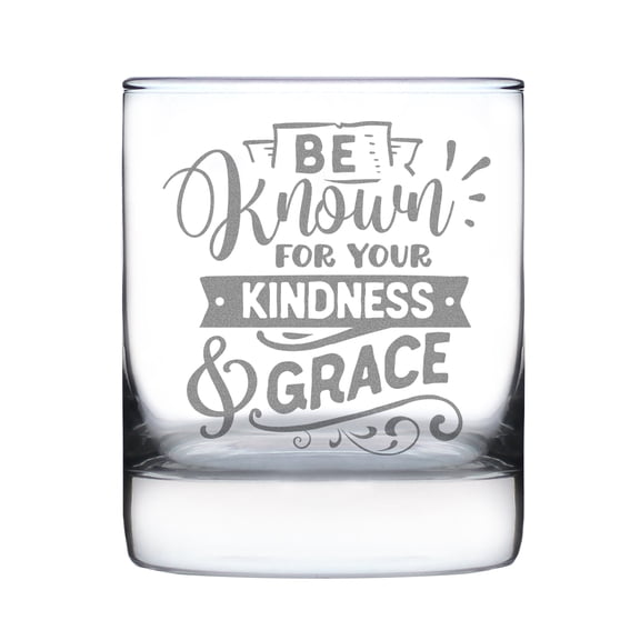 Inspirational Rocks Glass, Engraved 10oz Hand-Etched Drinkware, Positive Quote Kindness Grace