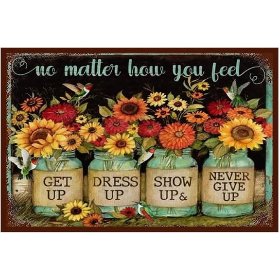 Inspirational Rustic Metal Wall Sign Never Give Up Outdoor Garden Plaque 8 x 12 Inch