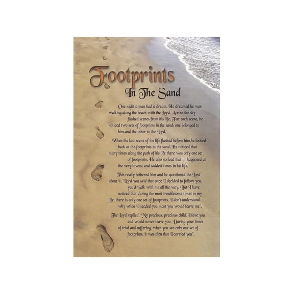 Inspirational Scripture Art Print Footprints in The Sand Motivational Quote Vintage Poster Canvas Wall Decor for Office Library 8 X 12 in