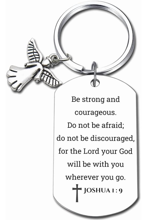 Inspirational Scripture Keychain with Angel Pendant - Bible Verse Key Chain Religious Gift for Christian