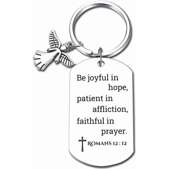 Inspirational Scripture Keychain with Angel Pendant - Bible Verse Key Chain Religious Gift for Christian