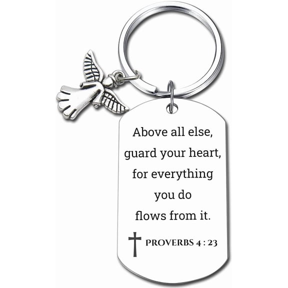 Inspirational Scripture Keychain with Angel Pendant - Bible Verse Key Chain Religious Gift for Christian