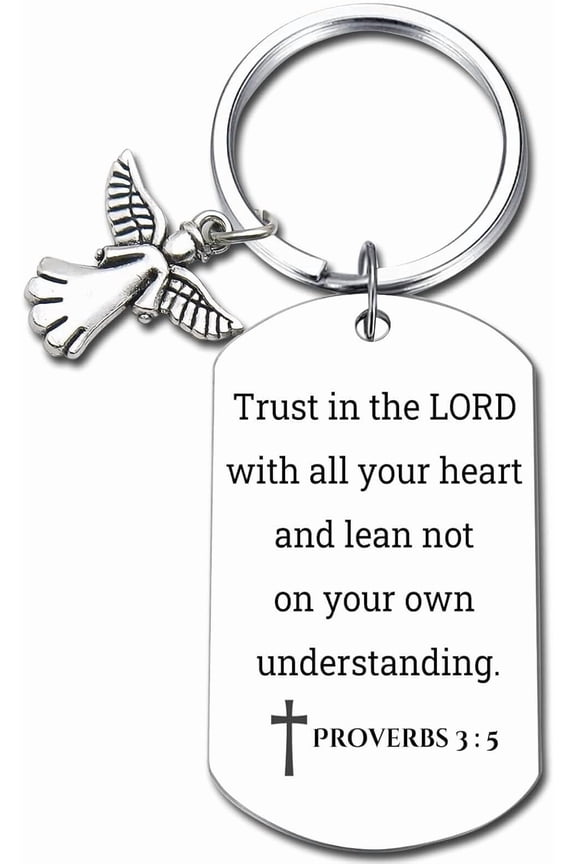 Inspirational Scripture Keychain with Angel Pendant - Bible Verse Key Chain Religious Gift for Christian