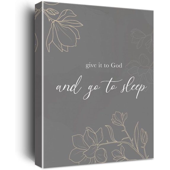 Inspirational Scripture Quotes Canvas Wall Art Give It to God and Go to Sleep 11.5x15 Inch Framed Artwork Picture Wall Decor for Home Living Room Bedroom