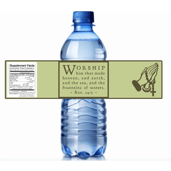 Inspirational Scripture Water Bottle Label with Rev. 14:7 Quote, Religious Worship Design, Set of 12