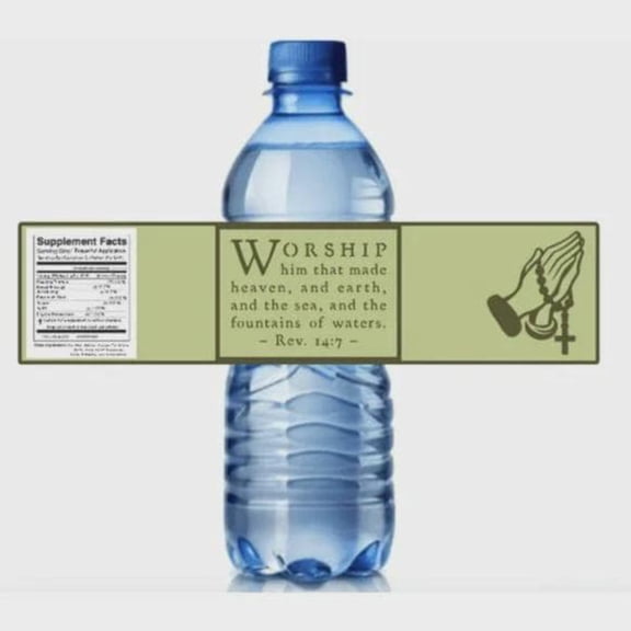 Inspirational Scripture Water Bottle Label with Rev. 14:7 Quote, Religious Worship Design, Set of 12