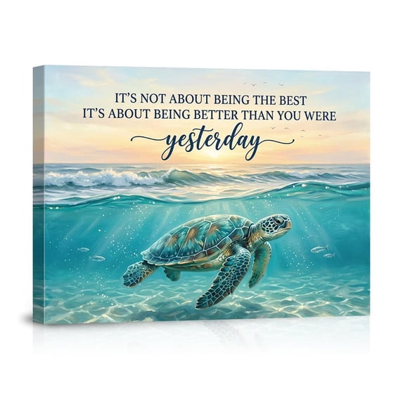 Inspirational Sea Turtle Motivational Quote Ocean Sunset Wall Art Print, Versatile Coastal Theme For Living Room And Coastal Home Decor