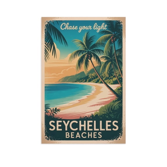 Inspirational Seychelles Beaches Poster Retro Motivational Vintage Travel Wall Art for Library Home Office Meditation Decor Canvas Poster