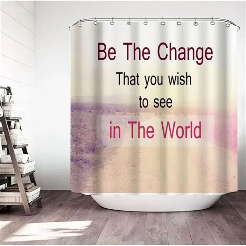 Inspirational Shower Curtains Quotes Aphorisms Ocean Retro City Nature Scenery Print Bath