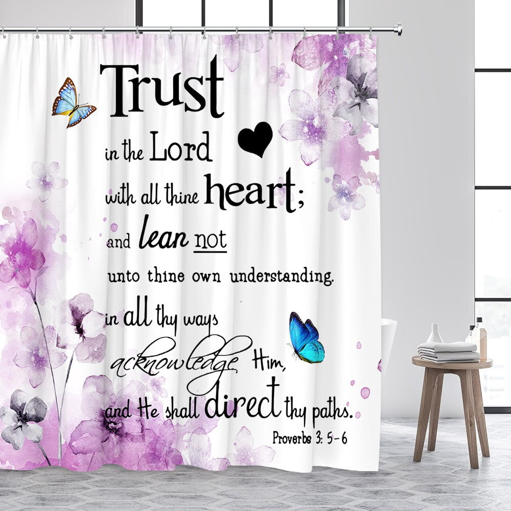 Inspirational Shower Curtains Watercolor Butterfly Flowers Trust in the ...