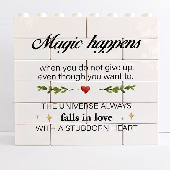 Inspirational Sign,Magic Happens When You Do Not Give Up Building Bricks Blocks Puzzles Desk Decor,Motivational Sign Plaque Sign For Home College Office Shelf Table Decor Decorations