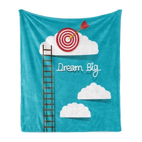 Inspirational Soft Flannel Fleece Blanket, Dream Big Phrase with Dart Board Fluffy Clouds Staircase Optimistic Attitude, Cozy Plush for Indoor and Outdoor Use, 50" x 70", Multicolor, by Ambesonne