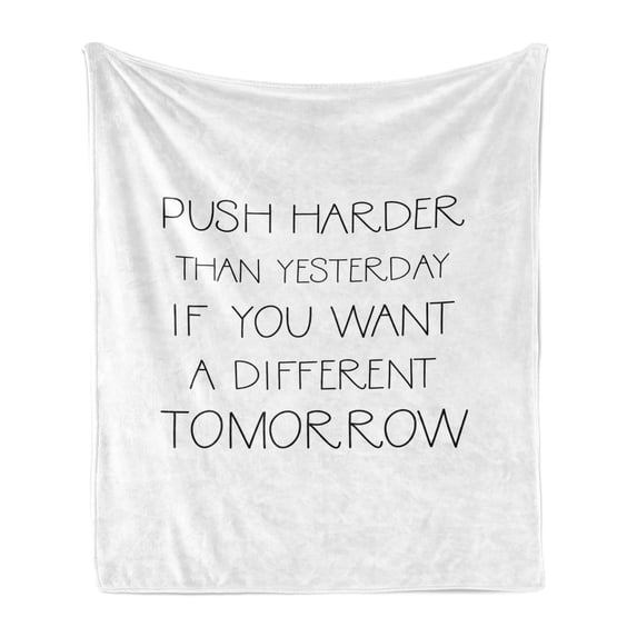Inspirational Soft Flannel Fleece Throw Blanket, Push Harder Shape Your Future Theme Words Philosophy and Wisdom, Cozy Plush for Indoor and Outdoor Use, 60" x 80", Dark Brown and White, by Ambesonne